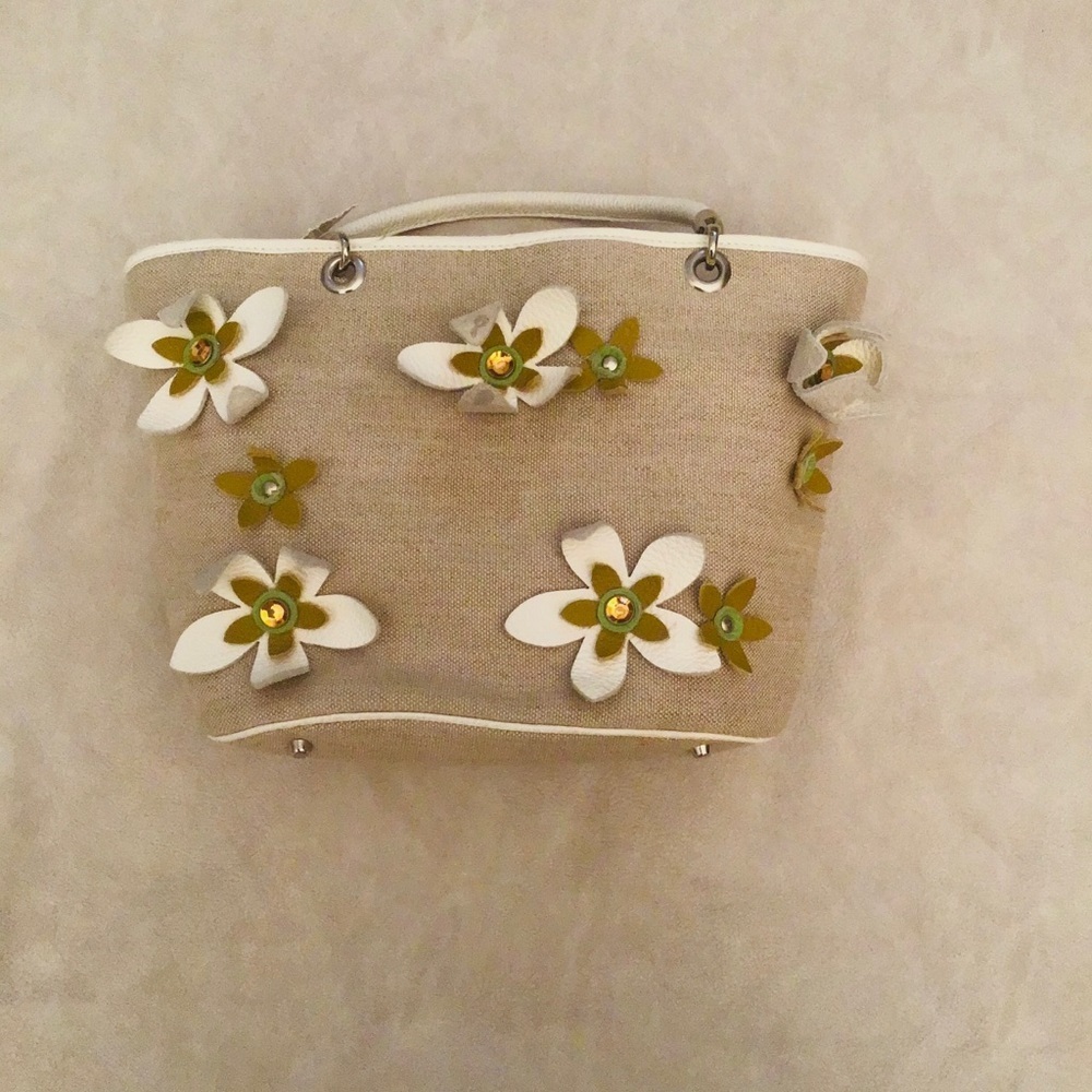 NWT.  Castellari linen purse with leather trim